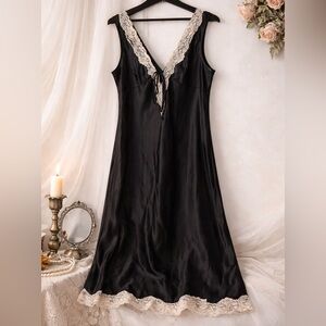 Whispers Lace Trim Slip Dress Black‎ Lingerie Nightgown L/XL Feminine Bundle